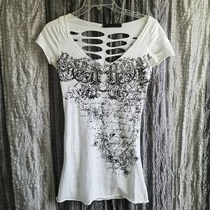 Shredded white embelished T small